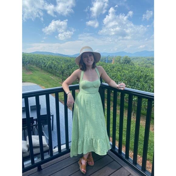 ASHLEY PARK X RTR Green Cotton Blend A-Line Halter Neck Tie Midi Dress Size 2 - Picture 13 of 14